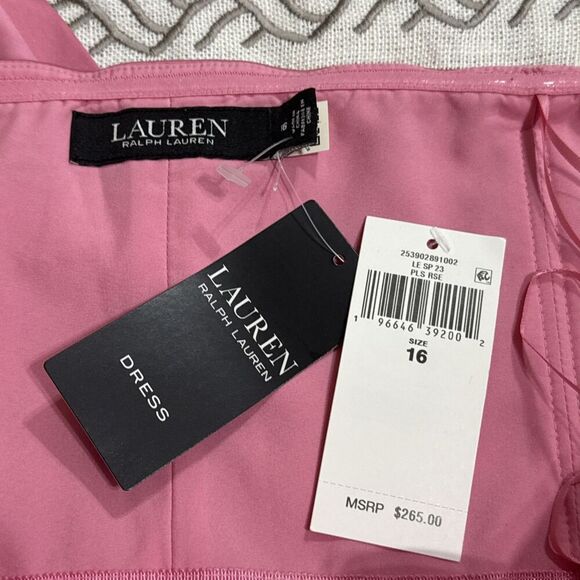 (R7) LAUREN Ralph Lauren Satin One-Shoulder Cocktail Dress in Pink Size 16 - Picture 16 of 16